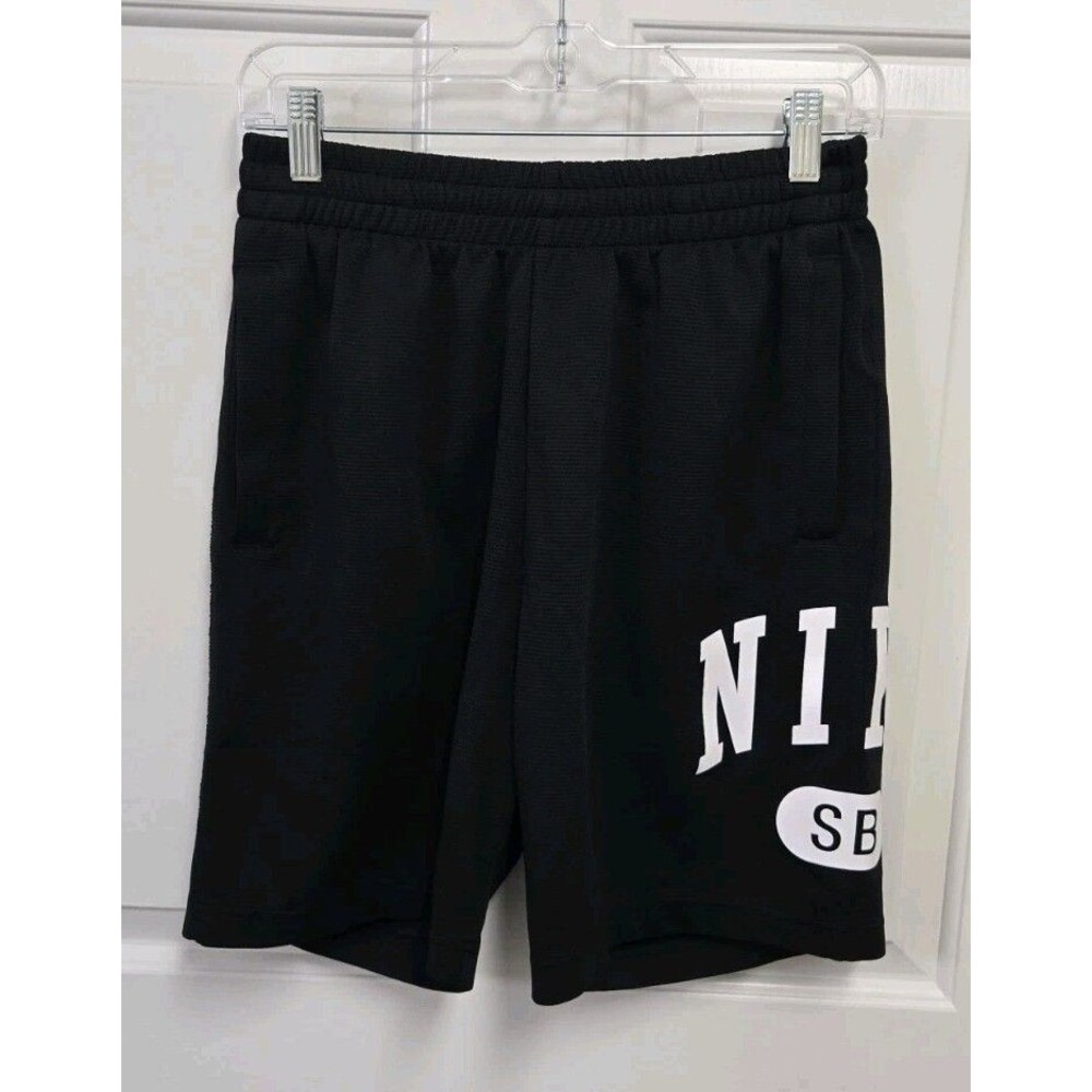 Nike SB Mens Small S Graphic Knit Skate Shorts Black White Spellout Dri-FIT Gym